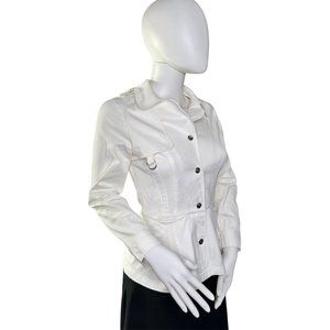 Vtg Christian Dior White Denim Jacket SIze S Classic Signature Waisted